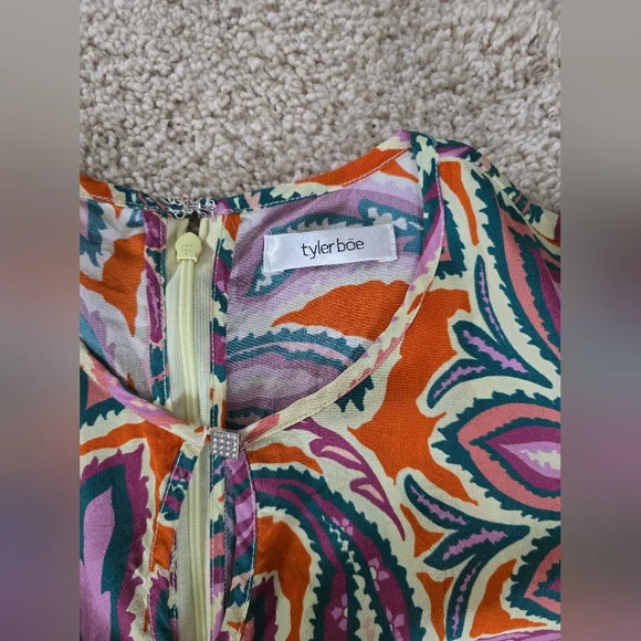 Tyler Boe Womens Dress Size Small Silk Purple And Orange Paisley Puff Sleeves - Picture 15 of 16